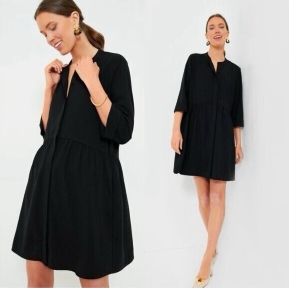TUCKERNUCK Black Stretch Crepe Royal Shirt Dress XL